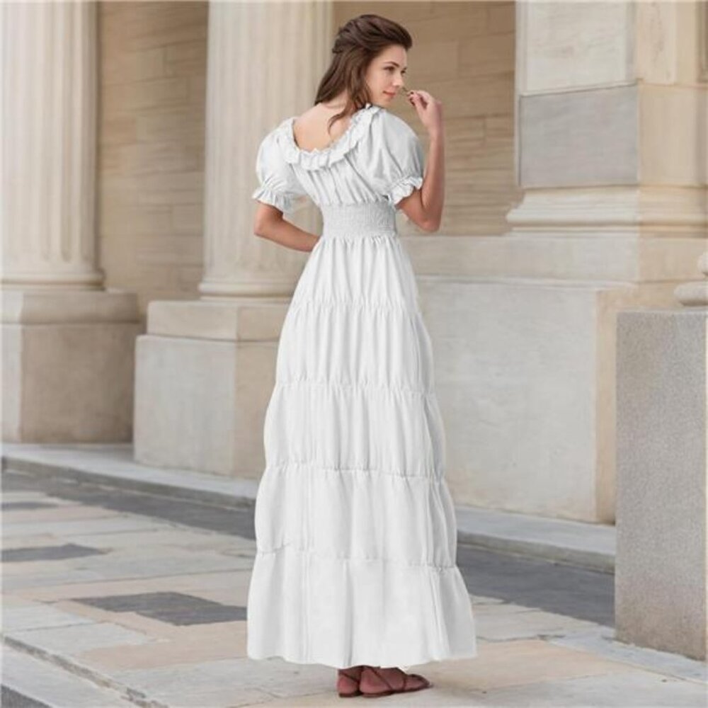 White Off Shoulder Long Dress Renaissance Medieval Pirate Halloween Cosplay - Picture 4 of 6